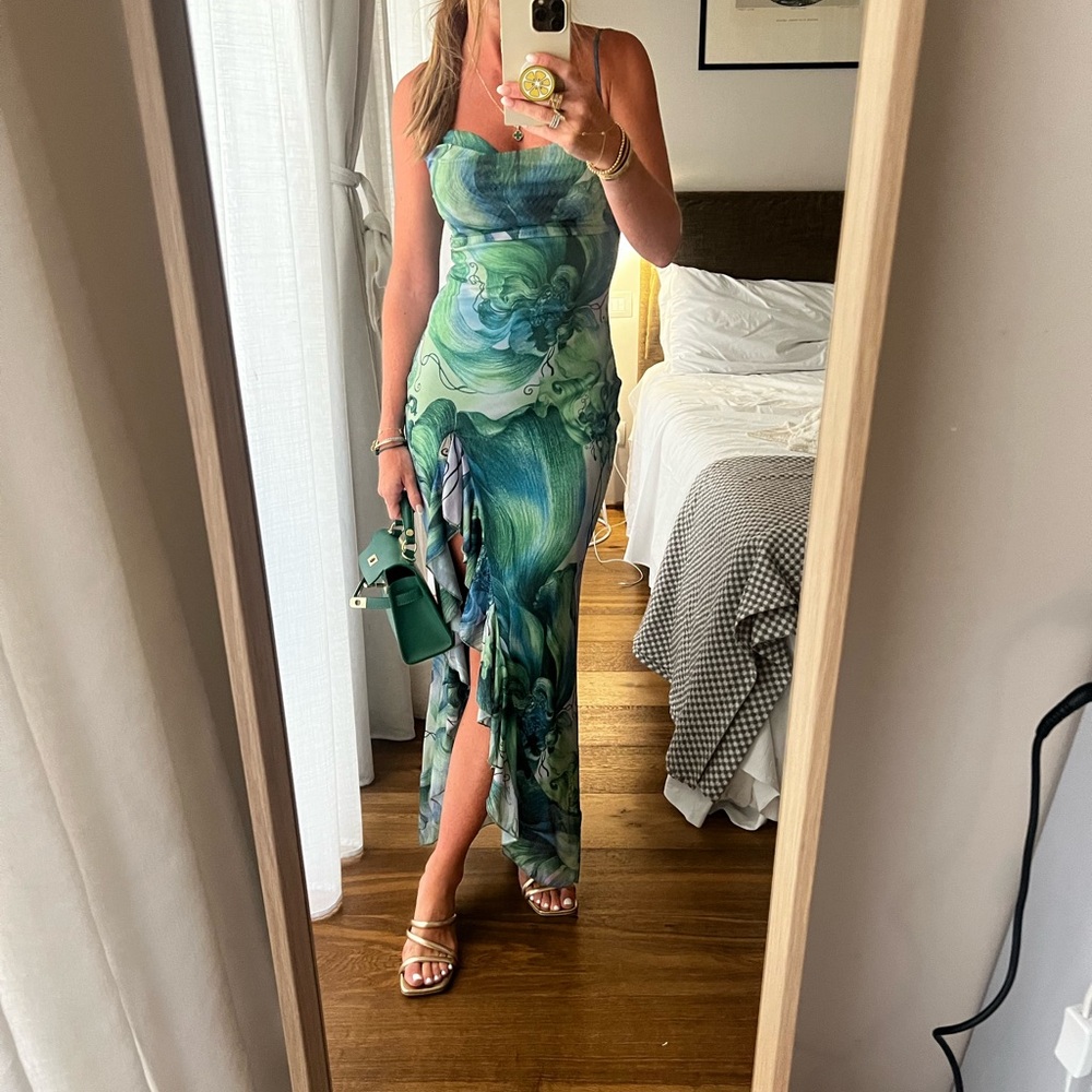 Mesh ruffle maxi dress